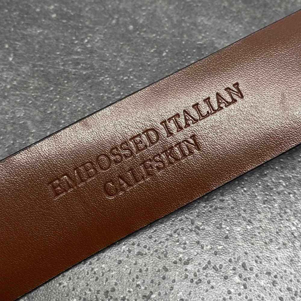 Paul Fredrick Men's 42 Black Embossed Calfskin‎ Italian Leather Belt 4560 Torino
